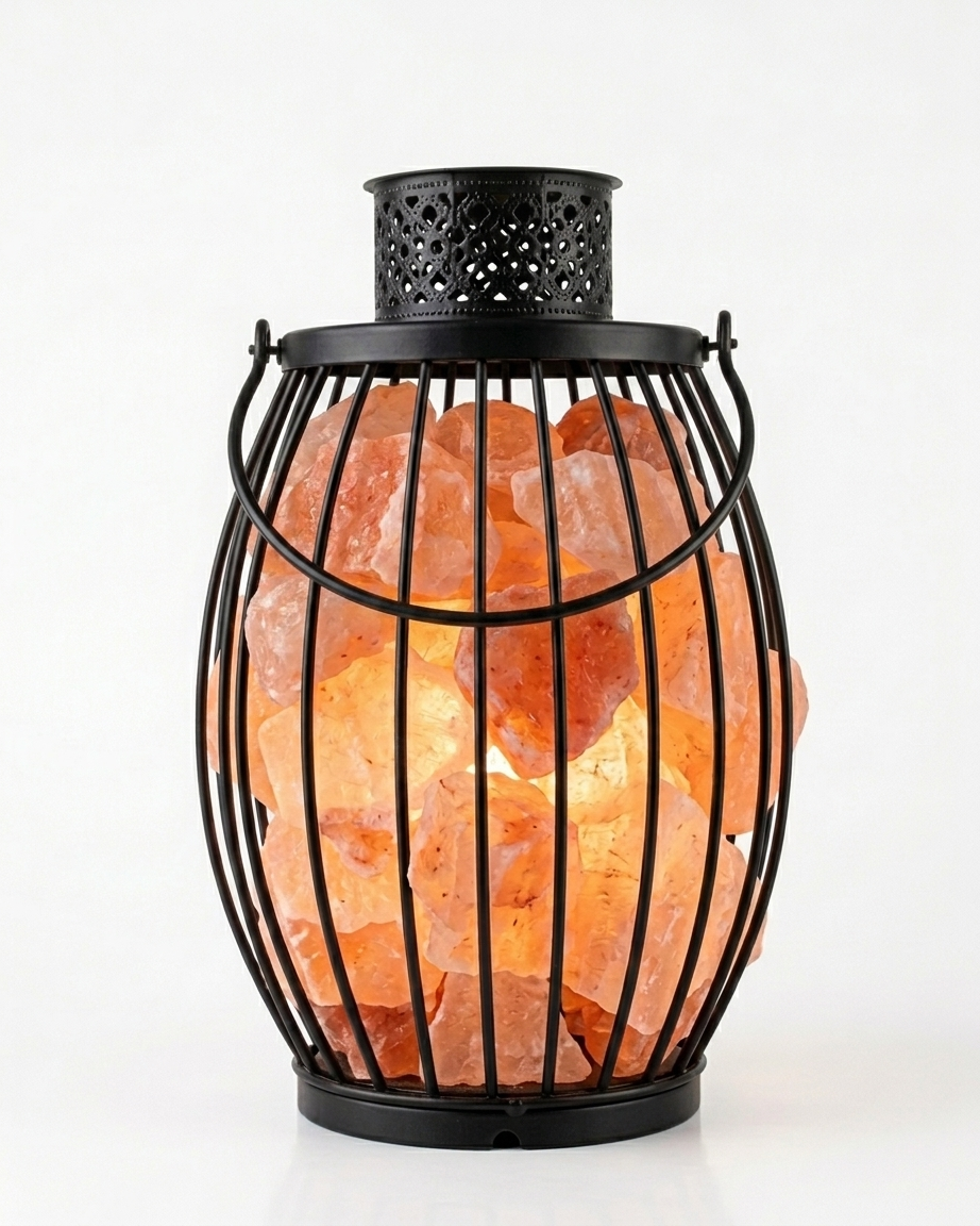 Himalayan Pink Salt Laltain Basket Lamp - Barrel Wire