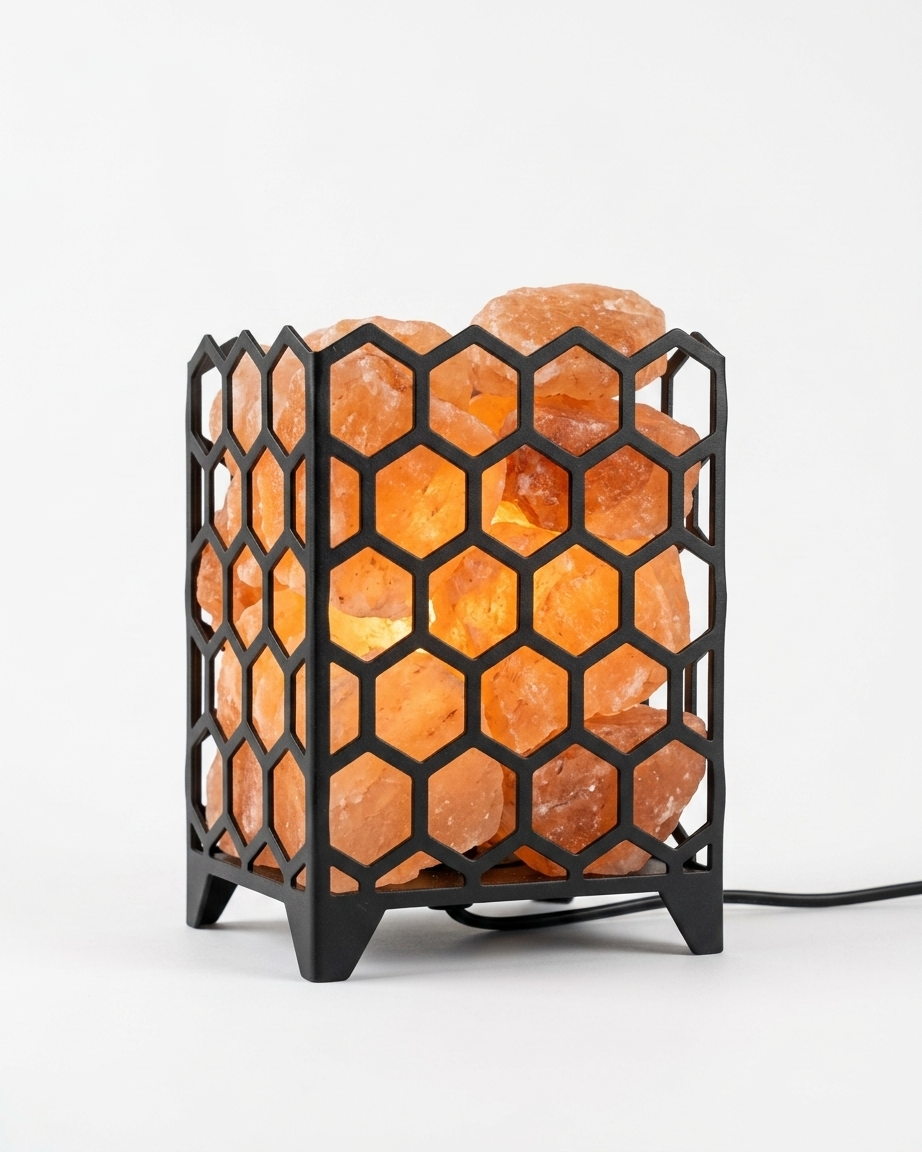 Himalayan Pink Salt Laser Cut Basket Lamp - Honeycomb Design