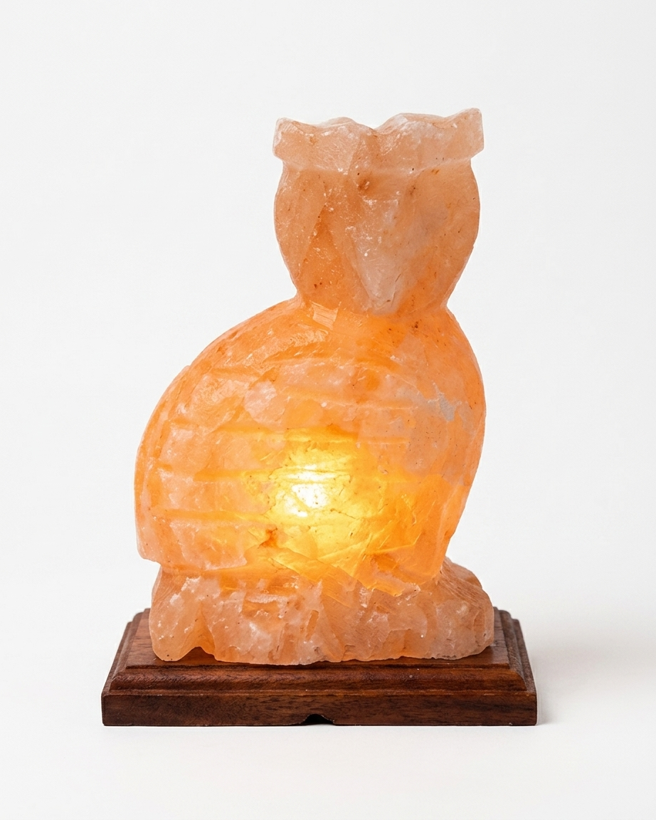 Himalayan Salt Carved Owl Lamp