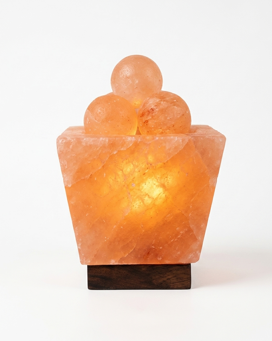 Himalayan Salt Square Vessel Lamp with Spheres