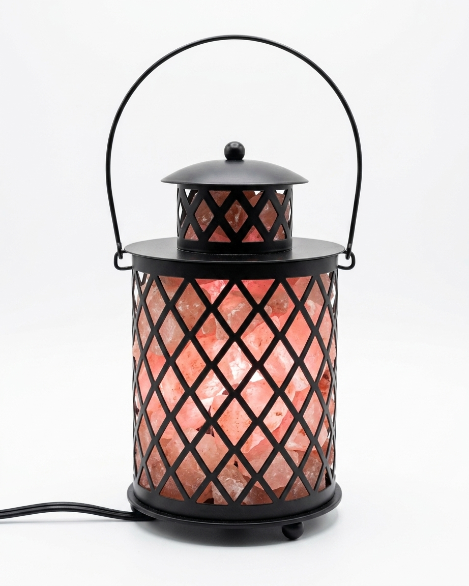 Himalayan Pink Salt Laltain Basket Lamp - Diamond Lattice