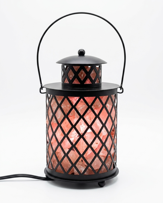 Himalayan Pink Salt Laltain Basket Lamp - Diamond Lattice