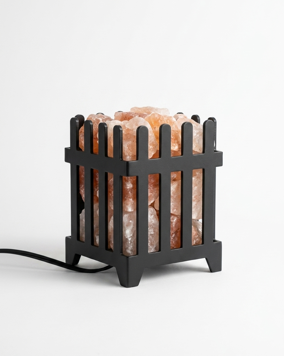 Himalayan Pink Salt Laser Cut Basket Lamp - Picket Fence Design