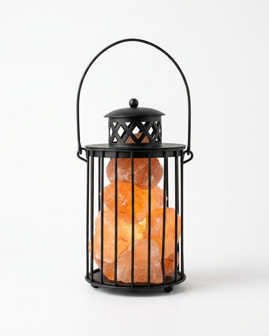 Himalayan Pink Salt Laltain Basket Lamp - Cylindrical Cage
