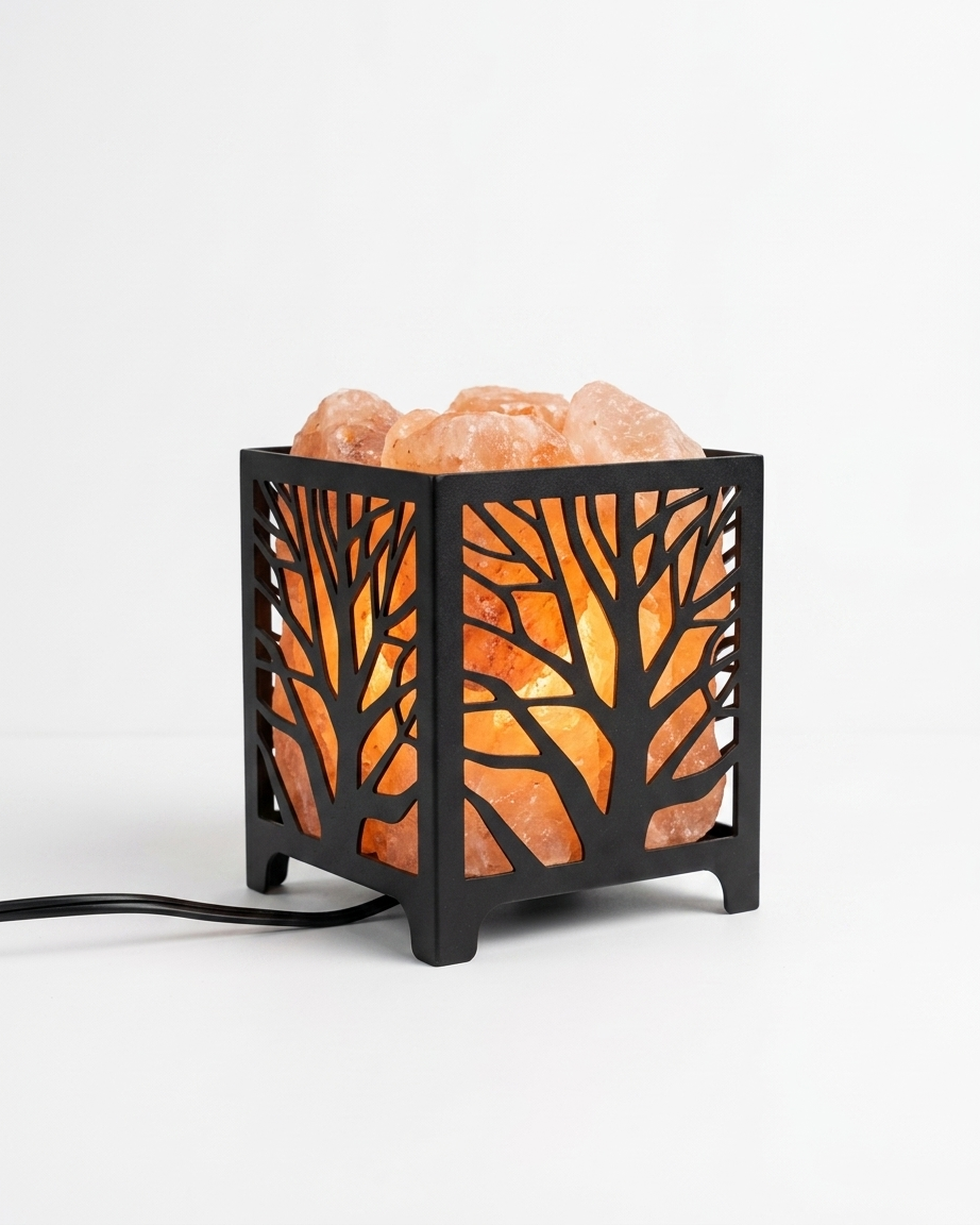 Himalayan Pink Salt Laser Cut Basket Lamp - Tree of Life Design