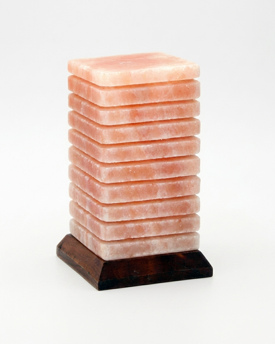 Himalayan Salt Carved Geometric Cube Pillar Lamp