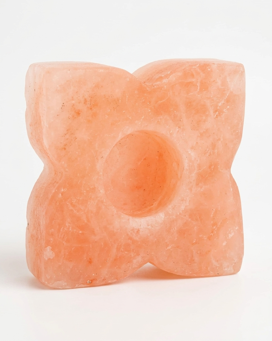 Himalayan Pink Salt Tea Light Candle Holder - Flower Cross Design